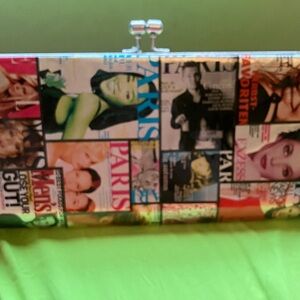 Multicolor Magazine Print Clutch